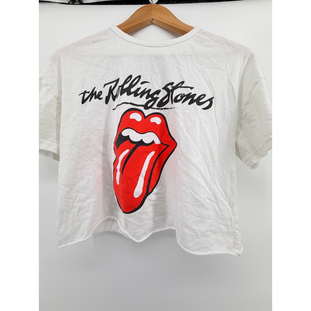 The Rolling Stones Graphic Cropped T-Shirt White Red Tongue Logo Small